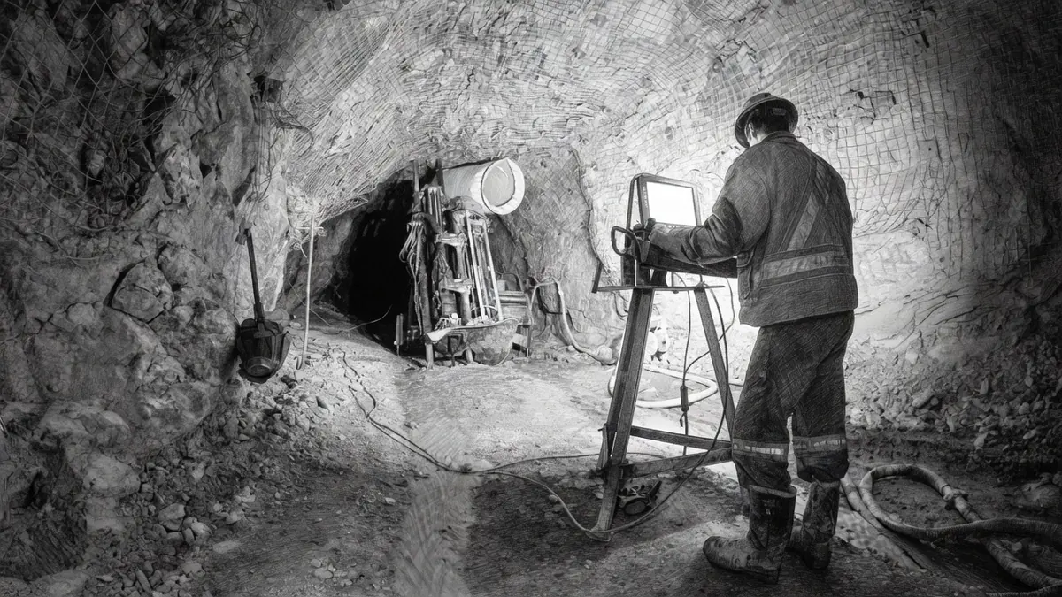 An operator at a long-hole drill in a heading.